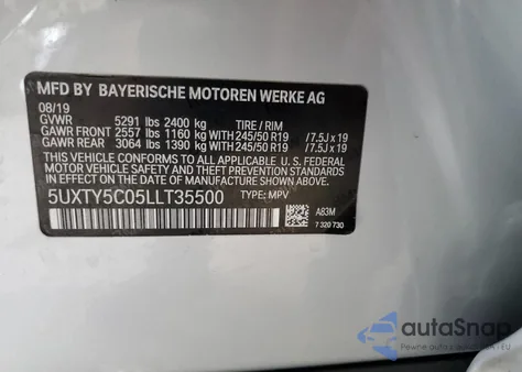 2020 BMW X3 xDrive30I z USA, uszkodzony, nr VIN 5UXTY5C05LLT35500